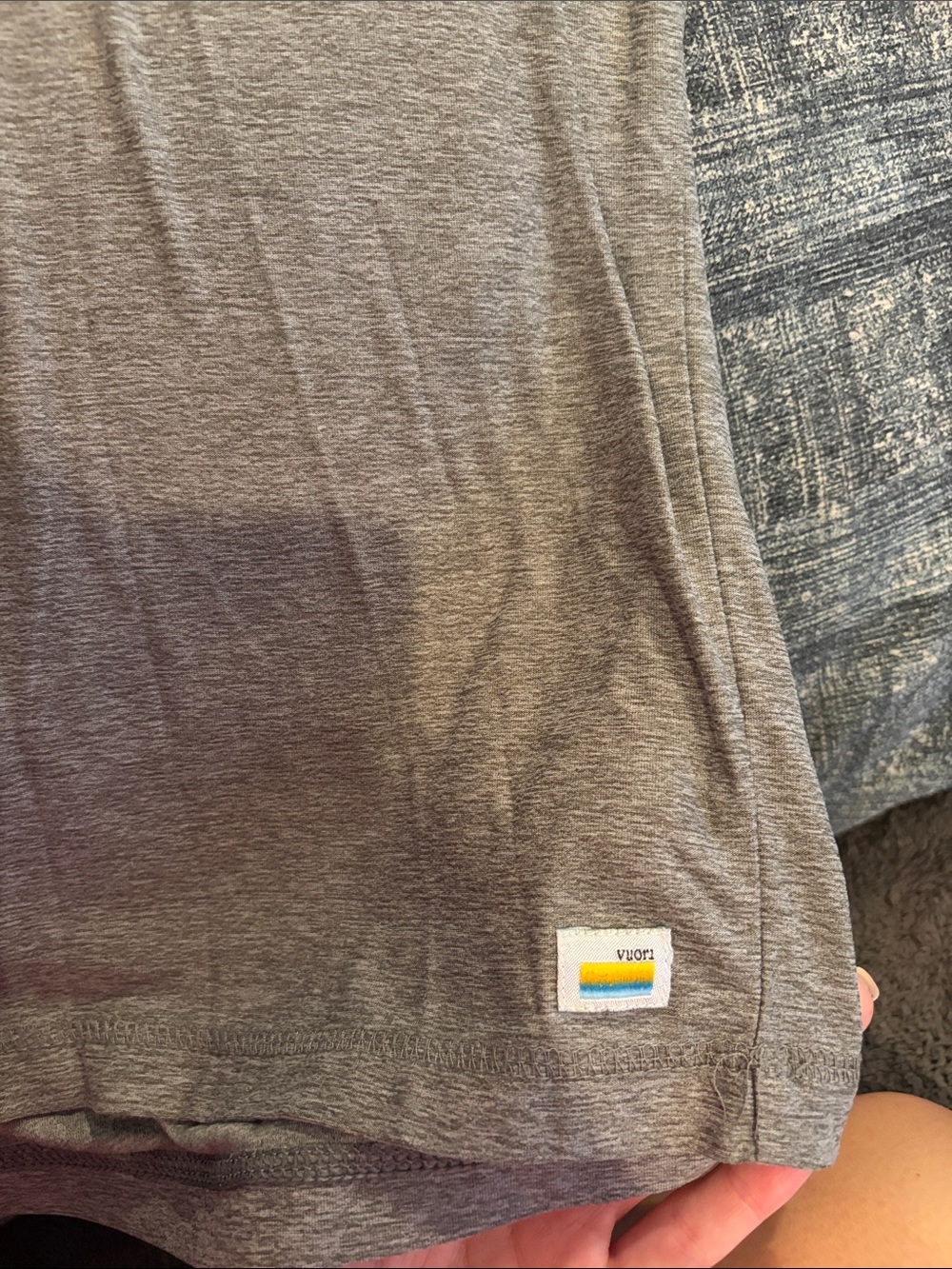 Vuori Men's Gray Athletic Shirt with Small Logo Tab